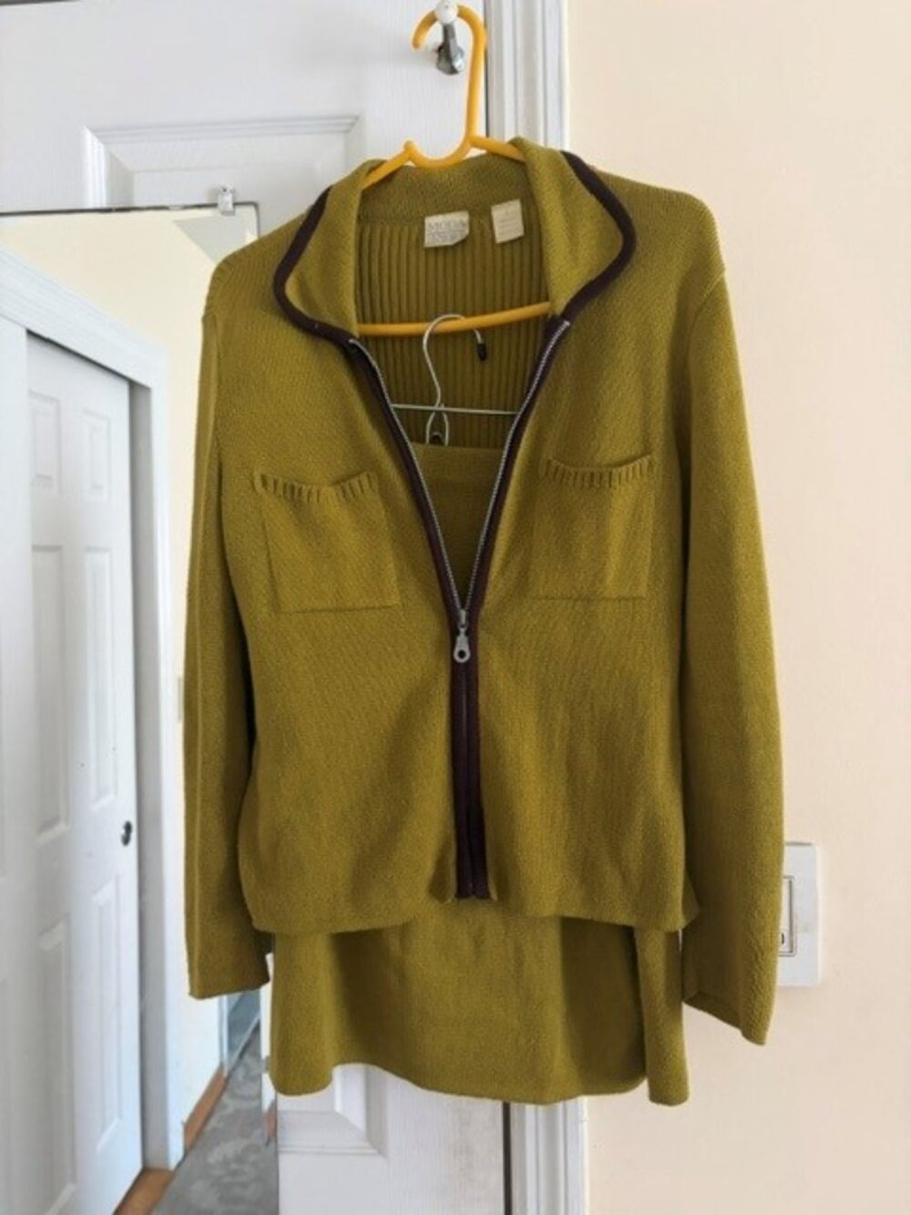 Two piece olive green suit